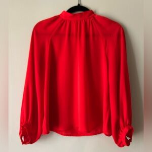 Banana Republic Red-Orange Puff Sleeve Blouse with Mandarin Collar